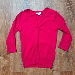 Red Crew Neck Cardigan 3/4 Sleeve